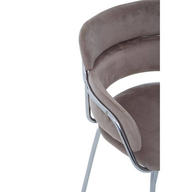 Orsina Tamzin Mink Velvet Bar Chair | Modern Stool with Chrome Base