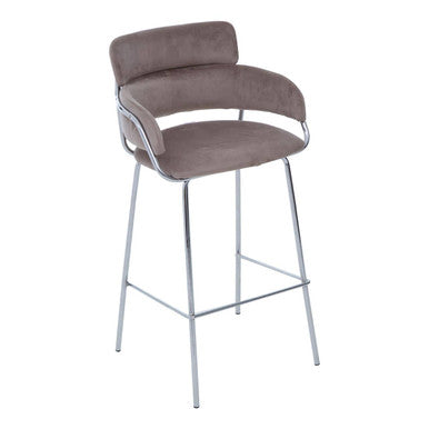 Orsina Tamzin Mink Velvet Bar Chair | Modern Stool with Chrome Base