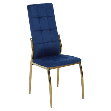 Orsina Tamzin Blue Velvet High Back Dining Chair with Gold Base