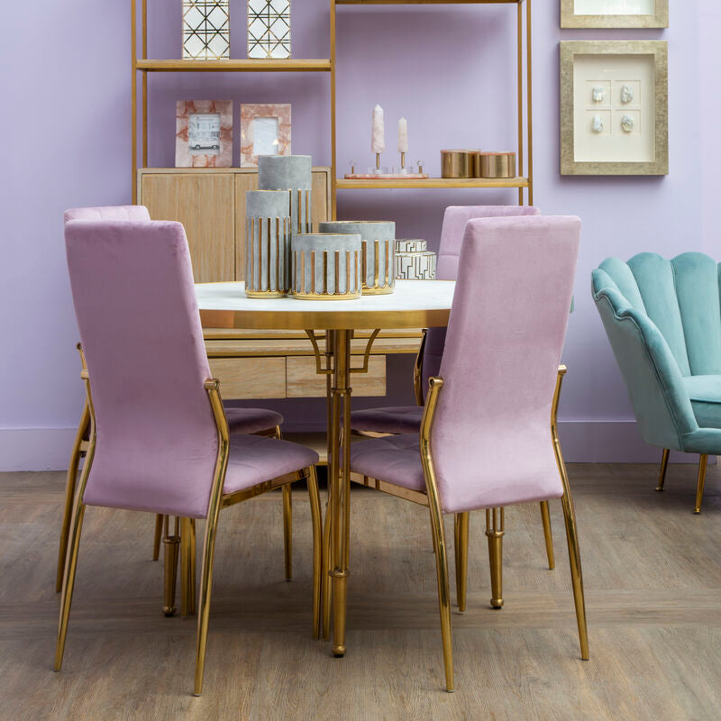 Orsina Tamzin Pink Velvet High Back Dining Chair with Gold Base