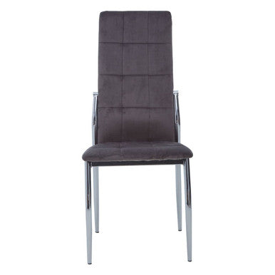 Orsina Tamzin Grey Velvet High Back Dining Chair | Modern Chrome Base