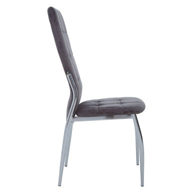 Orsina Tamzin Grey Velvet High Back Dining Chair | Modern Chrome Base