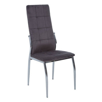 Orsina Tamzin Grey Velvet High Back Dining Chair | Modern Chrome Base