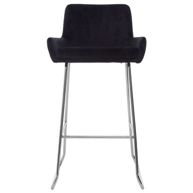 Orsina Tamzin Black Velvet Bar Chair | Modern Low Arm Counter Stool