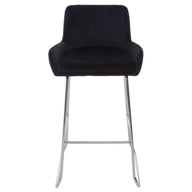 Orsina Tamzin Black Velvet Bar Chair | Modern Low Arm Counter Stool