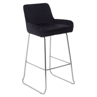 Orsina Tamzin Black Velvet Bar Chair | Modern Low Arm Counter Stool