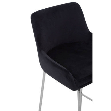 Orsina Tamzin Black Velvet Bar Chair | Modern Low Arm Counter Stool
