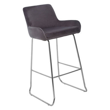 Orsina Tamzin Grey Velvet Bar Chair – Modern Low Arm Kitchen Stool