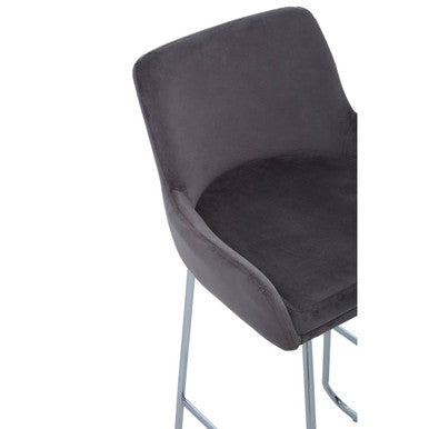Orsina Tamzin Grey Velvet Bar Chair – Modern Low Arm Kitchen Stool