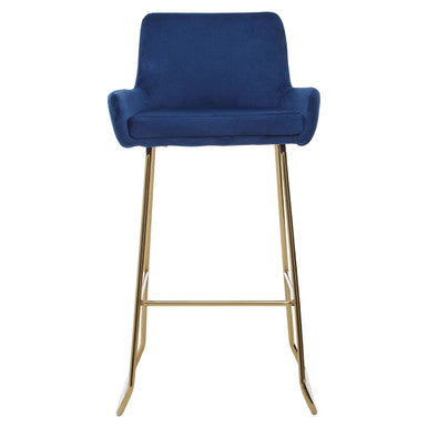 Orsina Tamzin Blue Velvet Bar Chair | Low Arms & Gold Sled Base