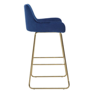 Orsina Tamzin Blue Velvet Bar Chair | Low Arms & Gold Sled Base