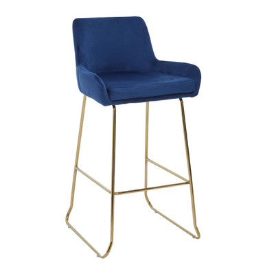 Orsina Tamzin Blue Velvet Bar Chair | Low Arms & Gold Sled Base