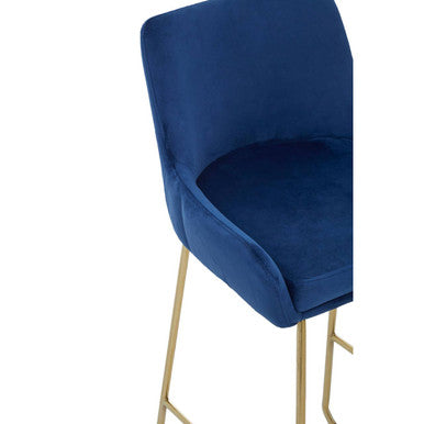 Orsina Tamzin Blue Velvet Bar Chair | Low Arms & Gold Sled Base