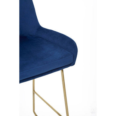 Orsina Tamzin Blue Velvet Bar Chair | Low Arms & Gold Sled Base