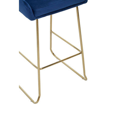Orsina Tamzin Blue Velvet Bar Chair | Low Arms & Gold Sled Base