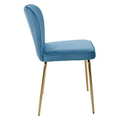 Orsina Tamzin Blue Velvet Dining Chair with Tapered Back and Gold Legs
