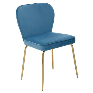 Orsina Tamzin Blue Velvet Dining Chair with Tapered Back and Gold Legs