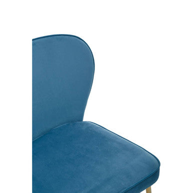Orsina Tamzin Blue Velvet Dining Chair with Tapered Back and Gold Legs