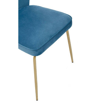Orsina Tamzin Blue Velvet Dining Chair with Tapered Back and Gold Legs