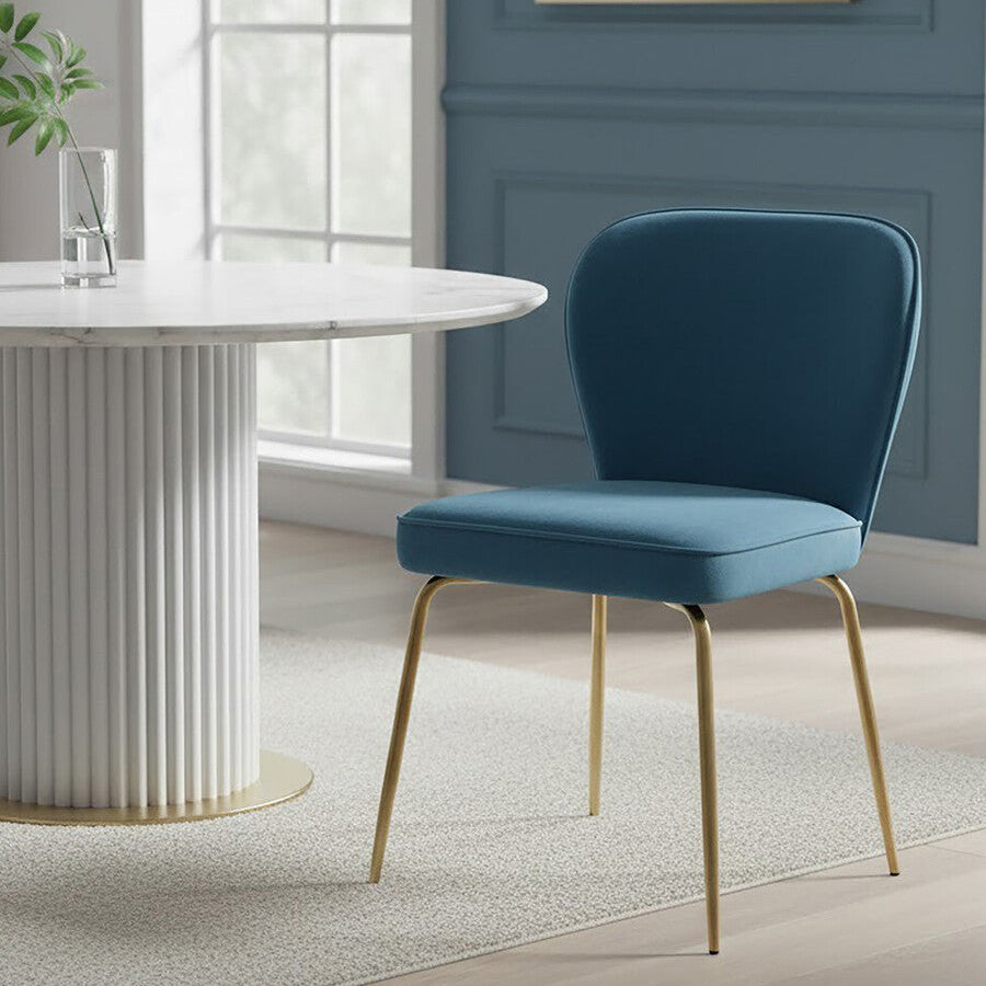 Orsina Tamzin Blue Velvet Dining Chair with Tapered Back and Gold Legs