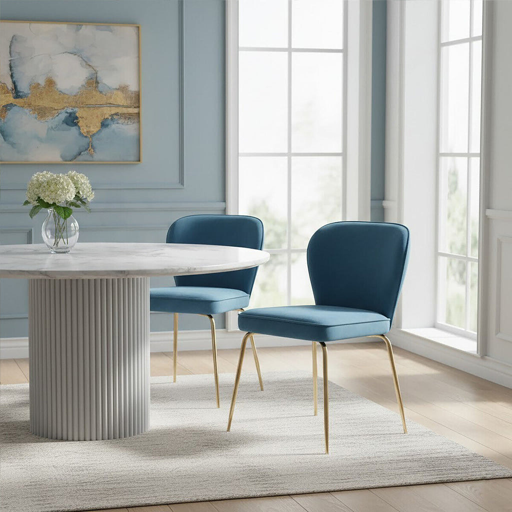 Orsina Tamzin Blue Velvet Dining Chair with Tapered Back and Gold Legs