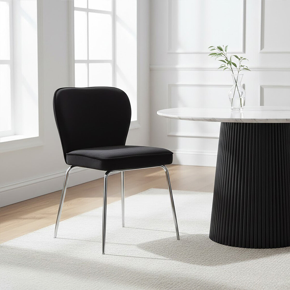 Orsina Tamzin Curved Dining Chair | Black Upholstered Chrome Legs