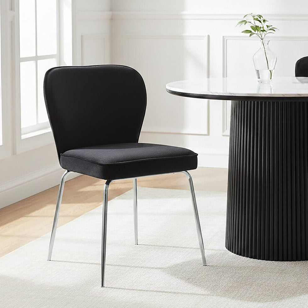 Orsina Tamzin Curved Dining Chair | Black Upholstered Chrome Legs