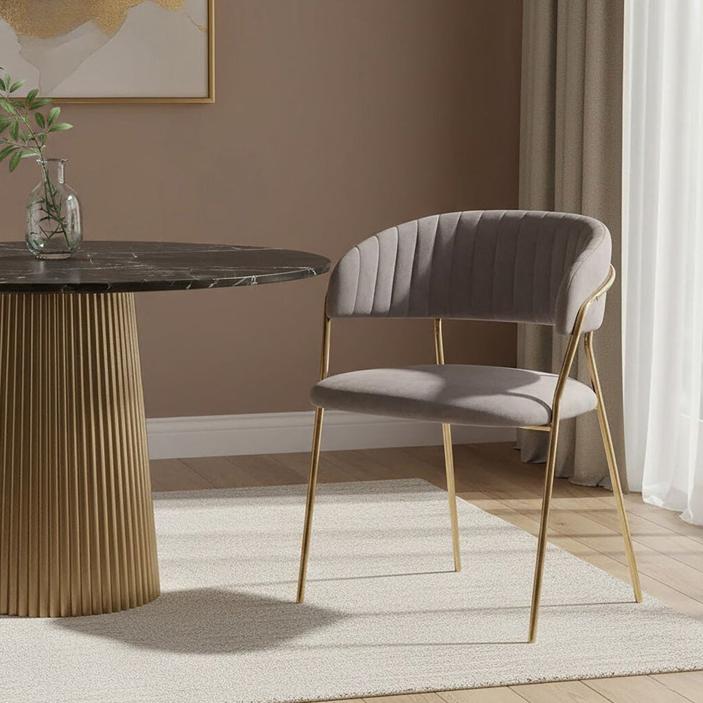 Orsina Tamzin Dining Chair | Mink Channel Upholstery with Gold Legs