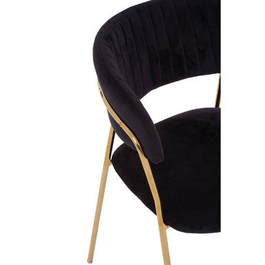 Orsina Tamzin Black Velvet Dining Chair | Channel Gold Finish Legs