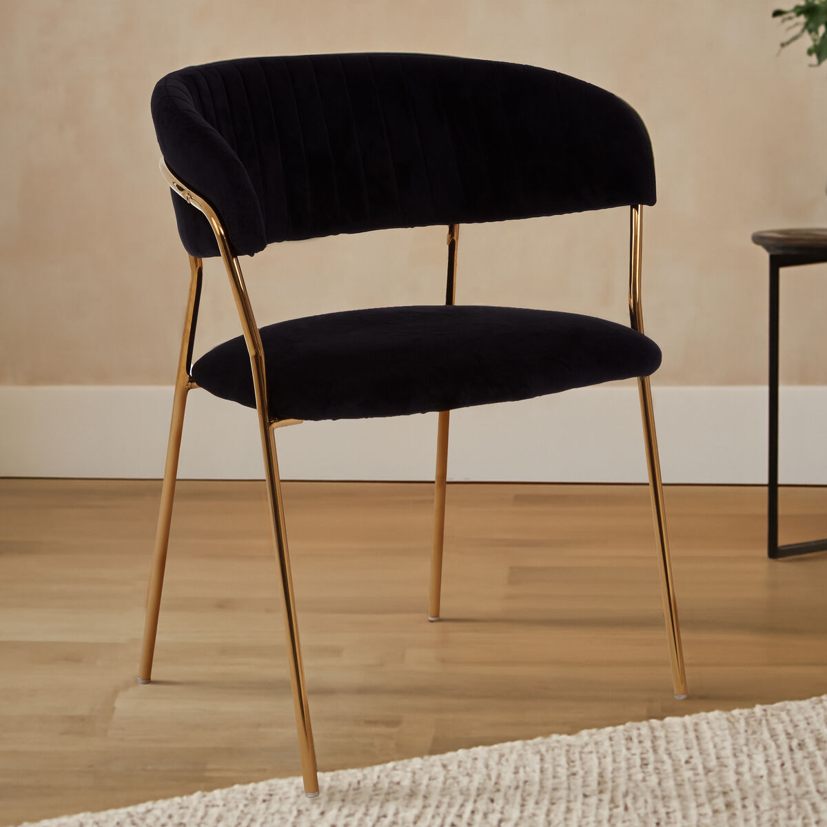 Orsina Tamzin Black Velvet Dining Chair | Channel Gold Finish Legs
