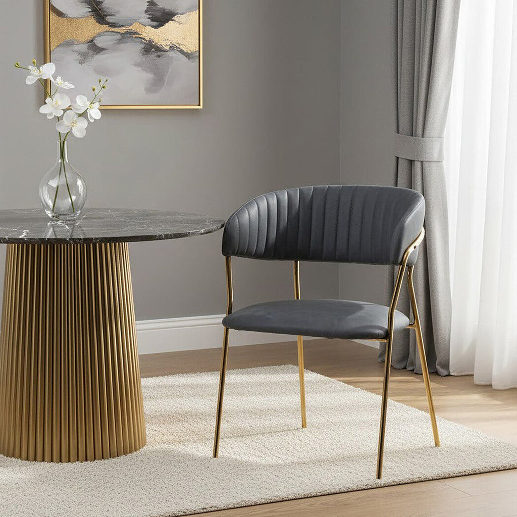 Orsina Tamzin Dark Grey Faux Leather Dining Chair with Gold Legs