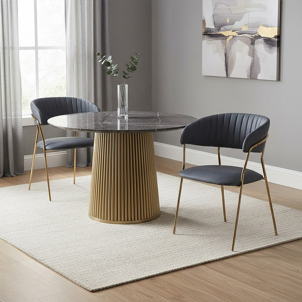 Orsina Tamzin Dark Grey Faux Leather Dining Chair with Gold Legs