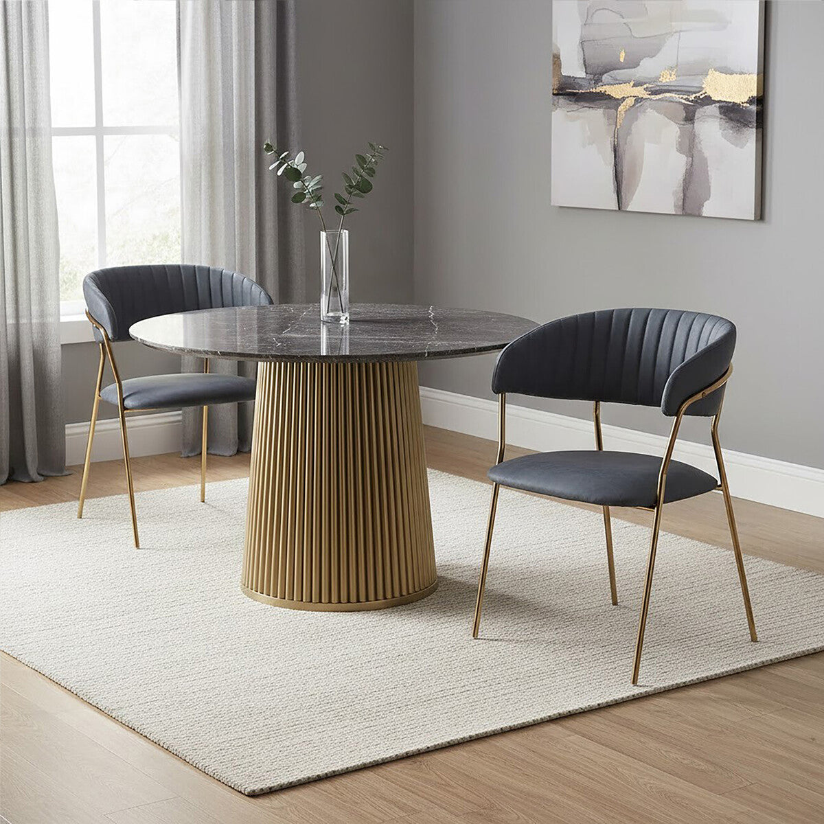 Orsina Tamzin Dark Grey Faux Leather Dining Chair with Gold Legs