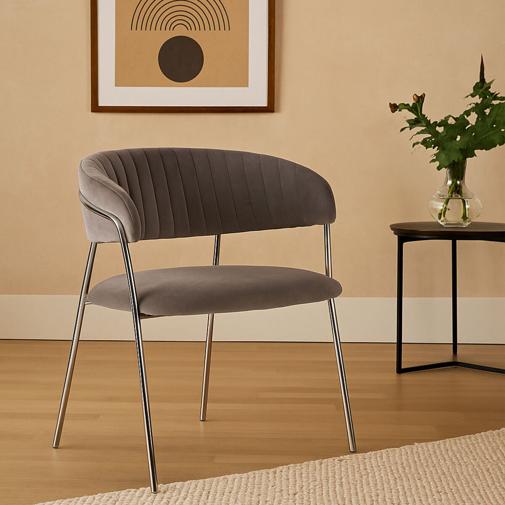 Orsina Tamzin Dining Chair – Mink Upholstered with Chrome Legs