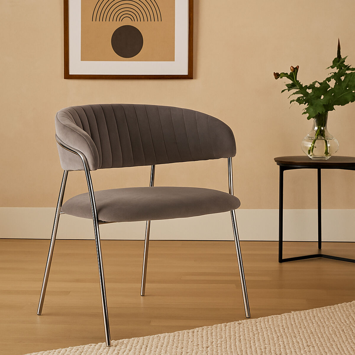 Orsina Tamzin Dining Chair – Mink Upholstered with Chrome Legs