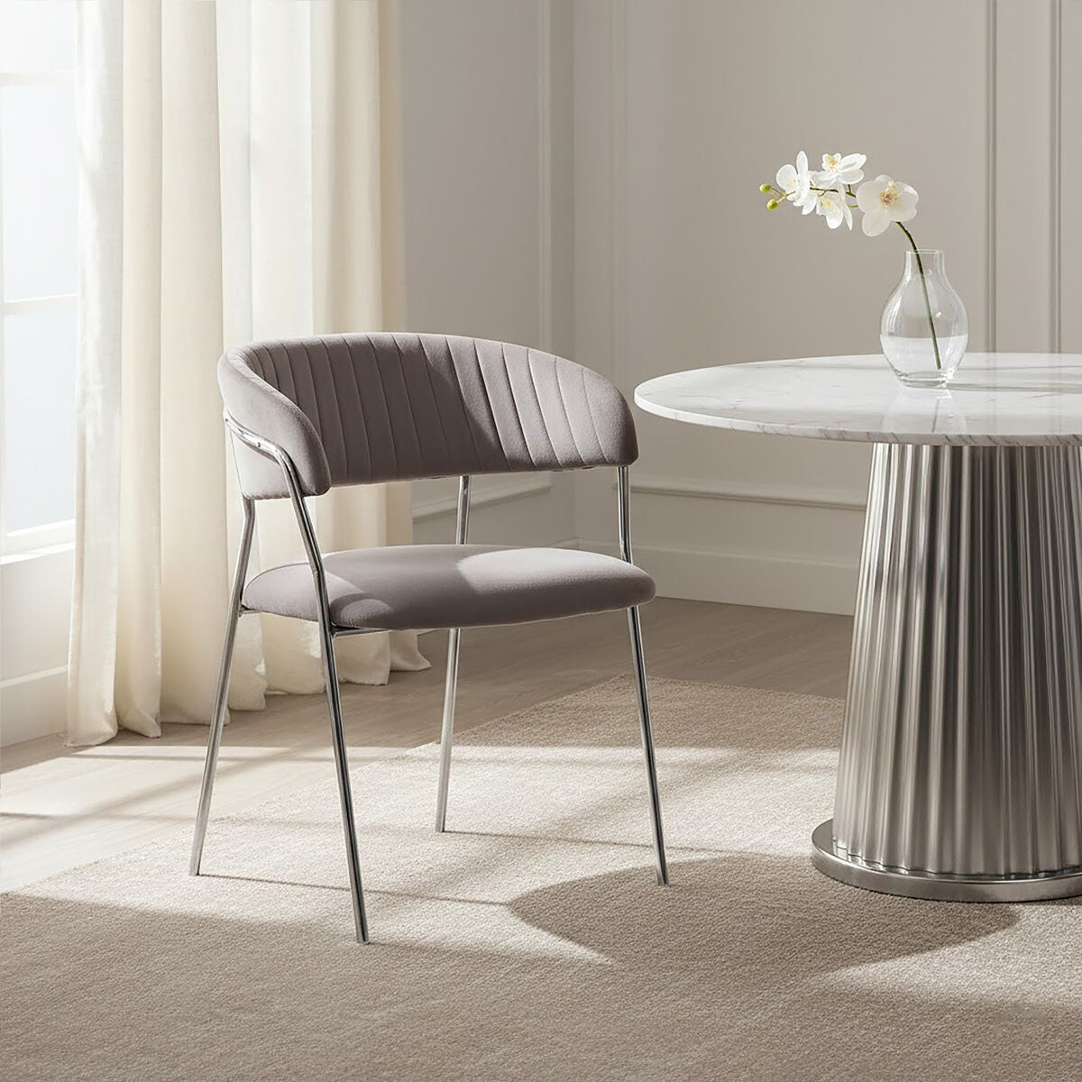 Orsina Tamzin Dining Chair – Mink Upholstered with Chrome Legs