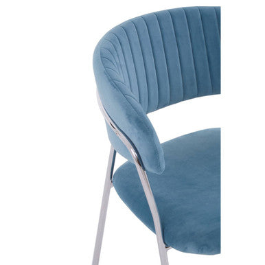 Orsina Tamzin Blue Velvet Dining Chair | Channel Back & Chrome Legs