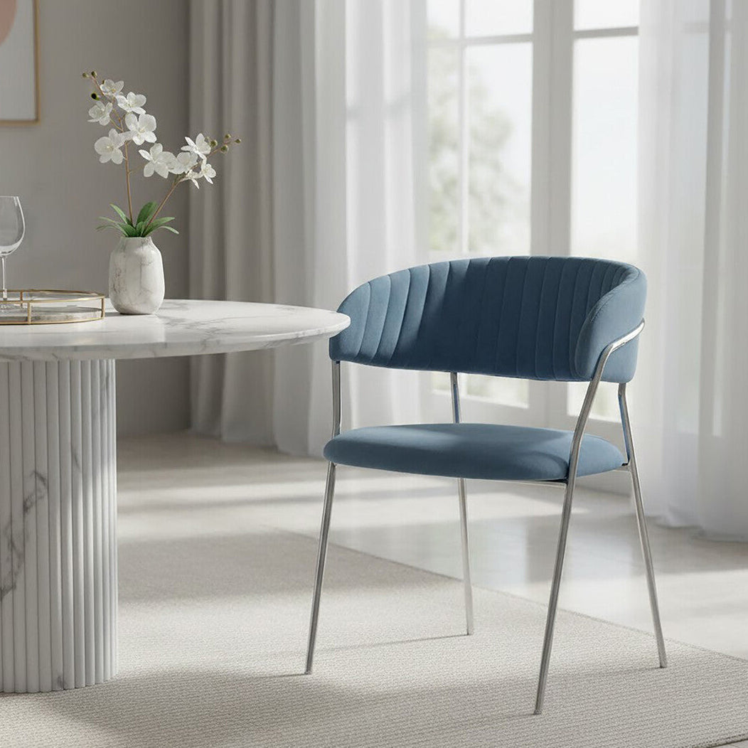 Orsina Tamzin Blue Velvet Dining Chair | Channel Back & Chrome Legs