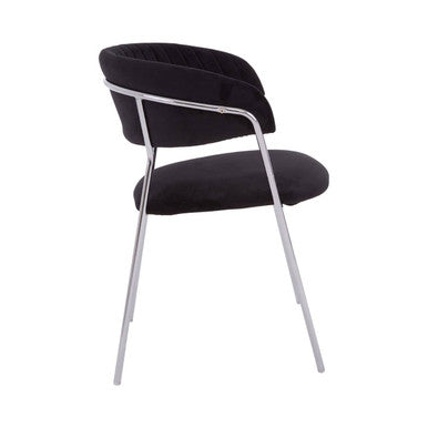 Orsina Tamzin Black Velvet Dining Chair | Channel Tufted Chrome Legs