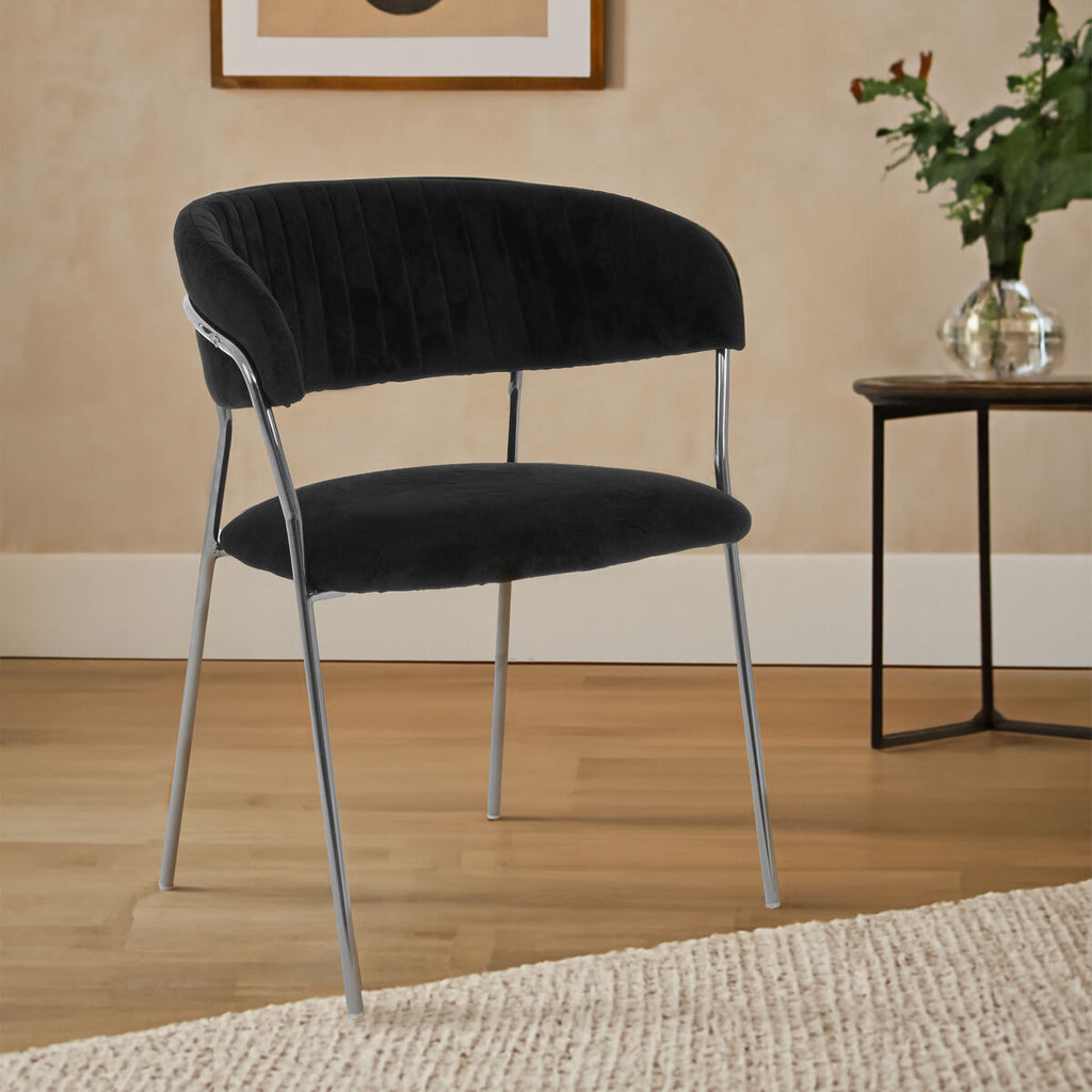 Orsina Tamzin Black Velvet Dining Chair | Channel Tufted Chrome Legs