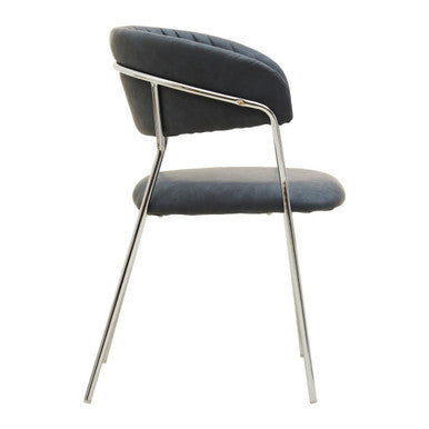 Orsina Tamzin Dark Grey Faux Leather Curved Dining Chair | Chrome Legs
