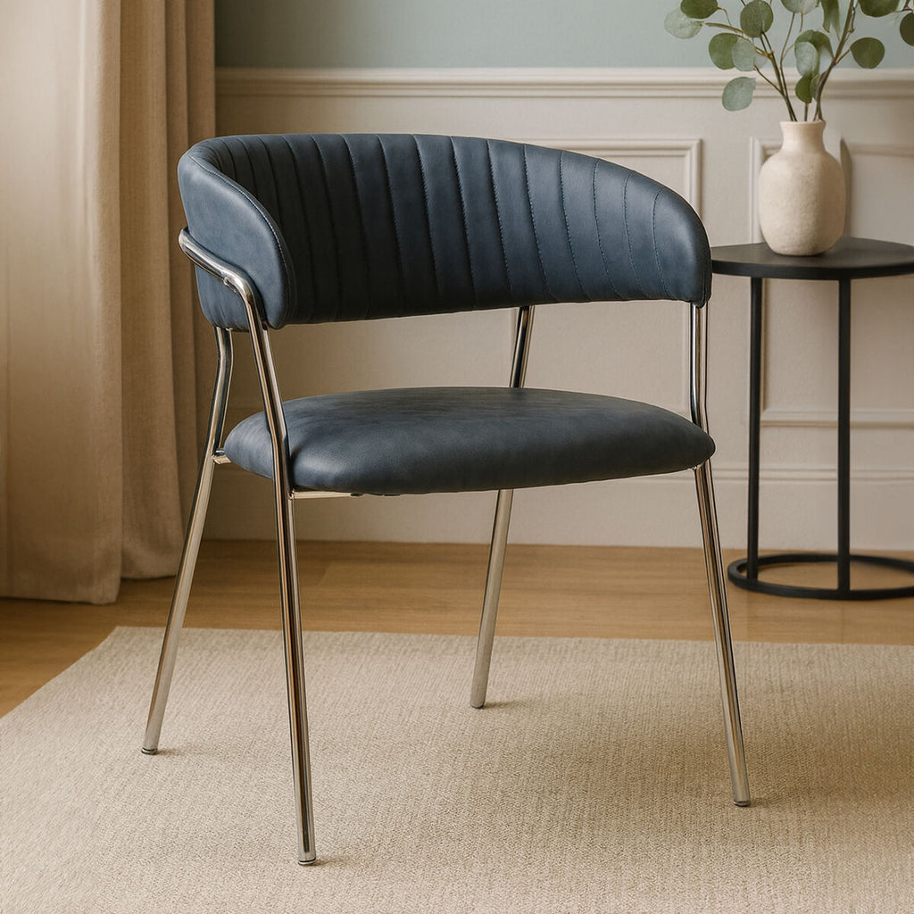 Orsina Tamzin Dark Grey Faux Leather Curved Dining Chair | Chrome Legs