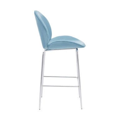 Orsina Tamzin Blue Velvet Bar Stool – Chrome Finish Counter Chair