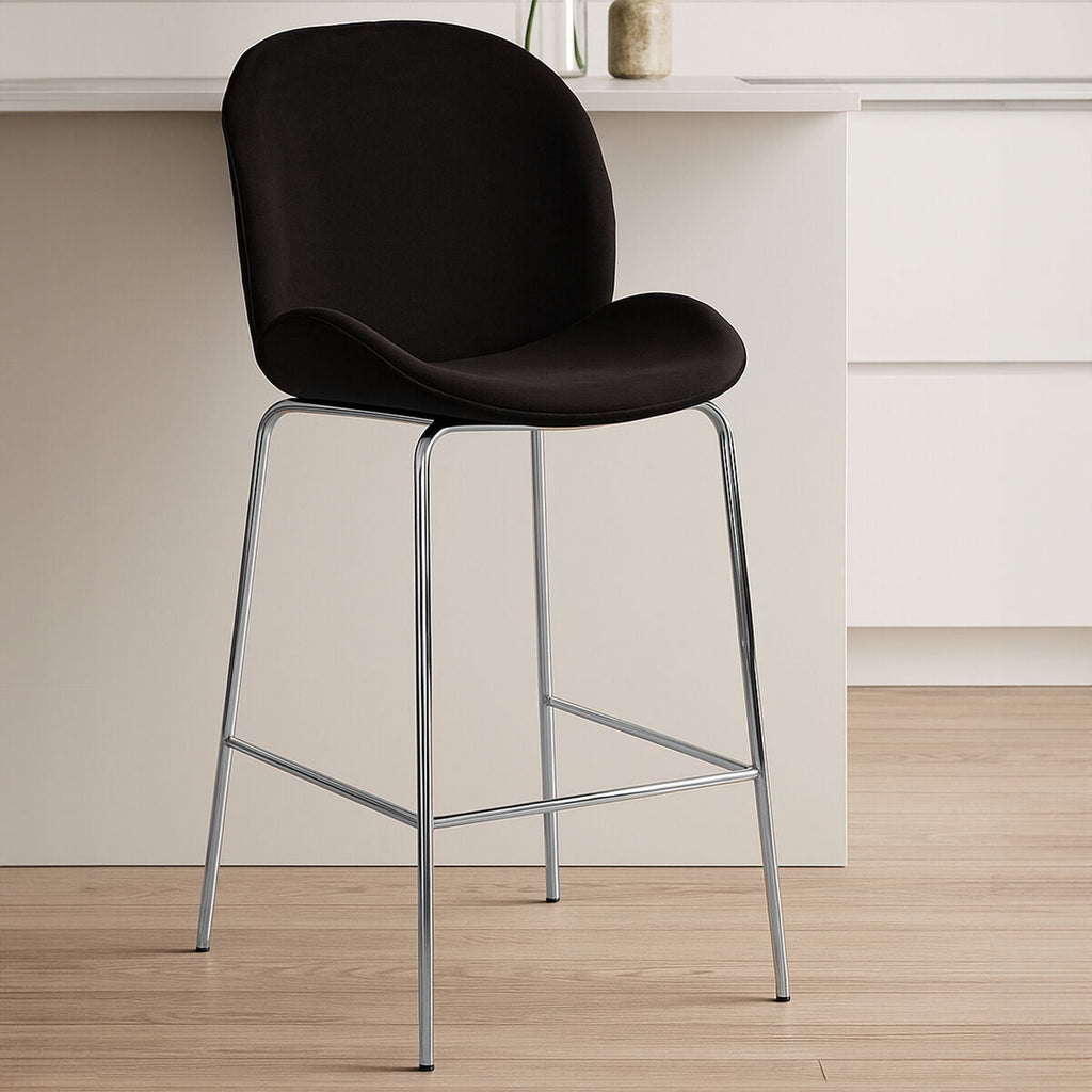 Orsina Tamzin Black Velvet Bar Chair with Chrome Finish Base