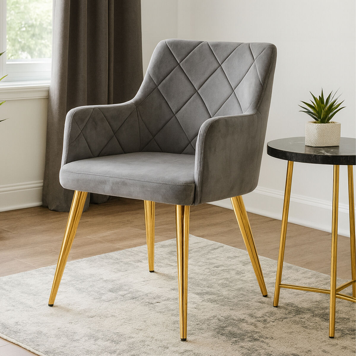 Orsina Tamzin Mink Velvet Dining Chair | Angular Seat with Gold Legs