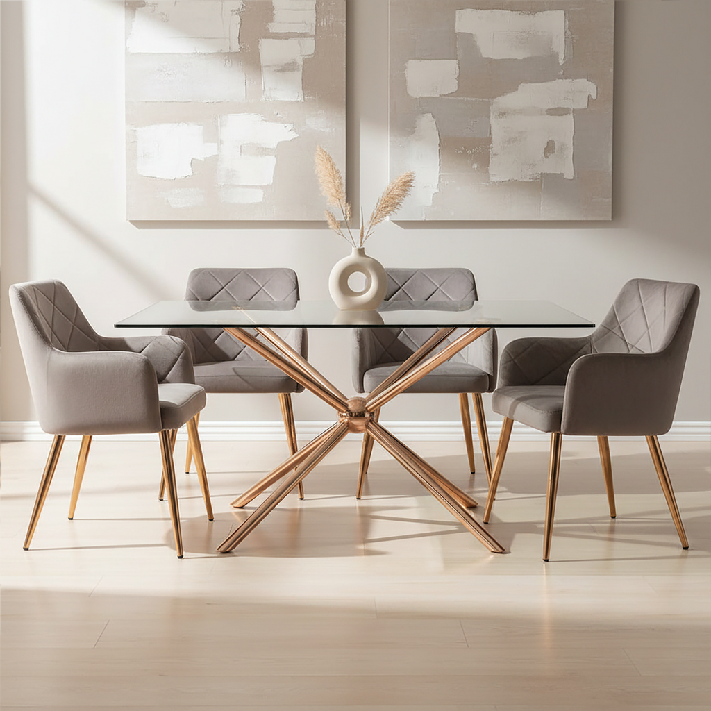 Orsina Tamzin Mink Velvet Dining Chair | Angular Seat with Gold Legs
