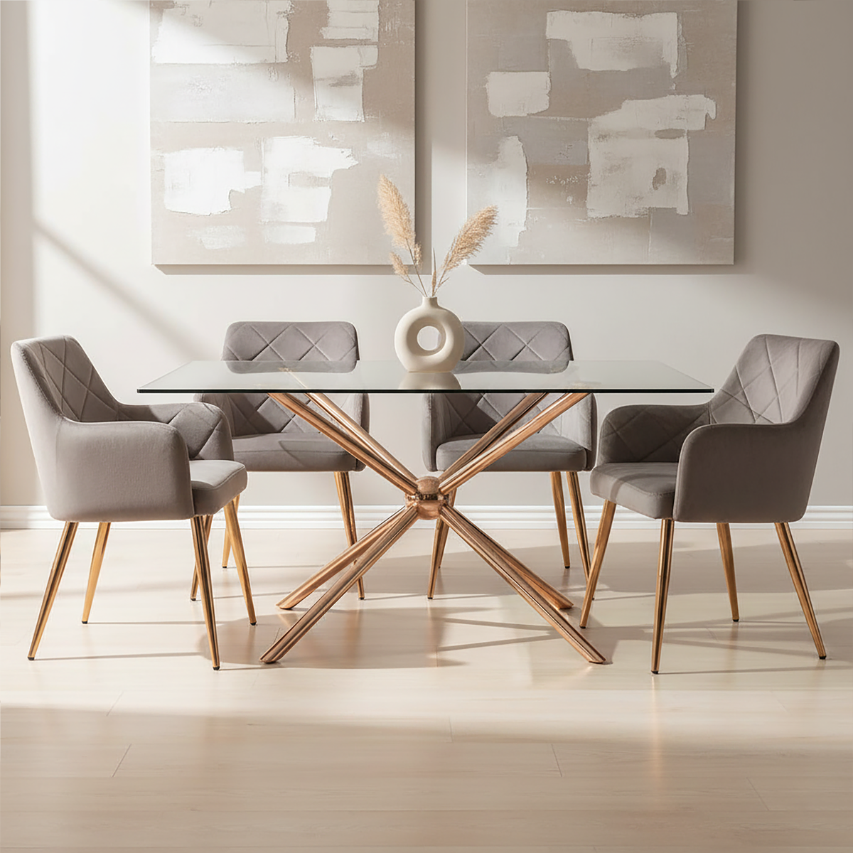 Orsina Tamzin Mink Velvet Dining Chair | Angular Seat with Gold Legs