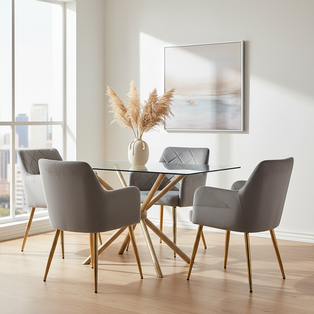 Orsina Tamzin Mink Velvet Dining Chair | Angular Seat with Gold Legs