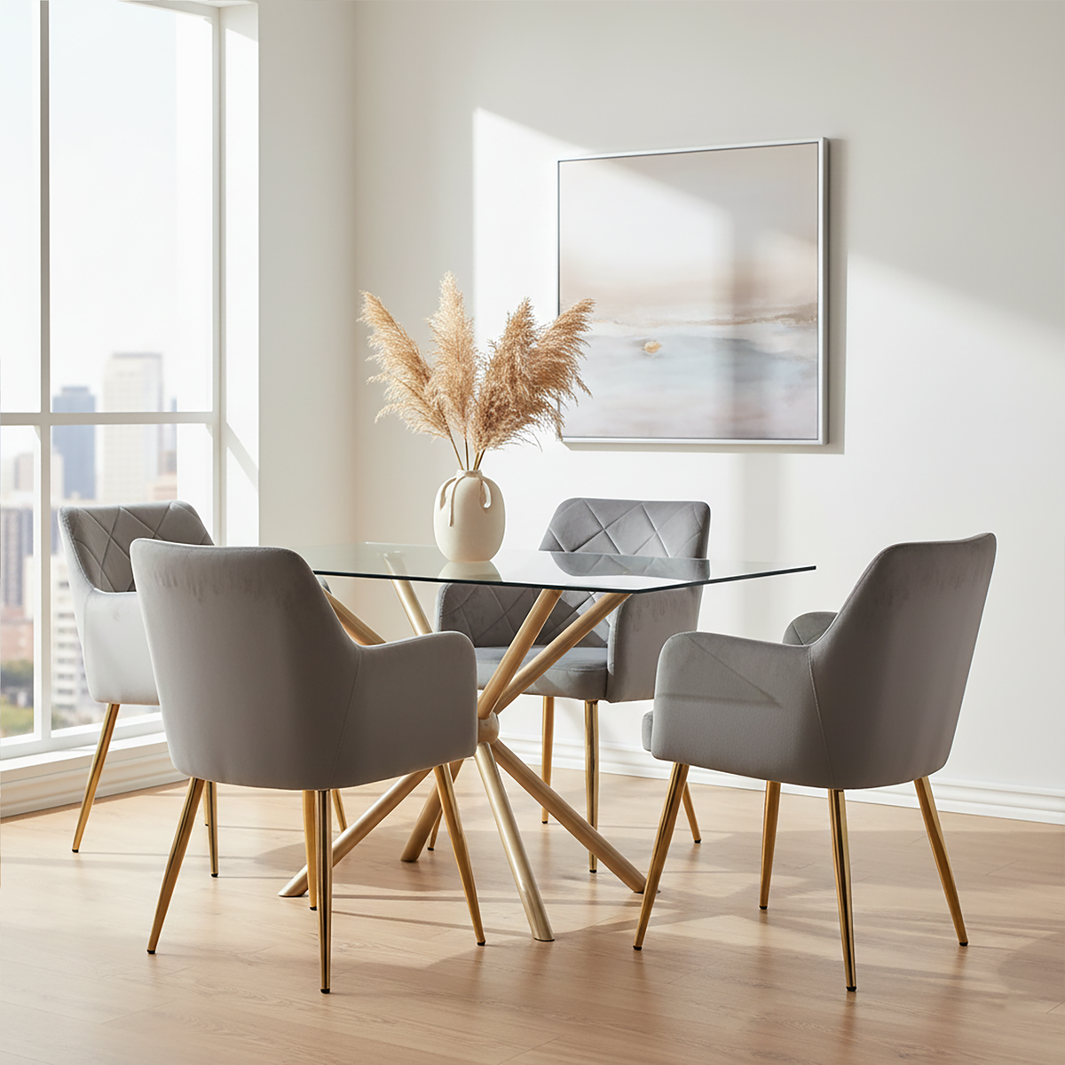 Orsina Tamzin Mink Velvet Dining Chair | Angular Seat with Gold Legs