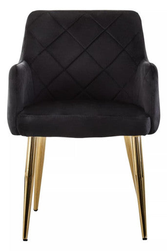 Orsina Tamzin Black Velvet Dining Chair – Angular Seat with Gold Legs